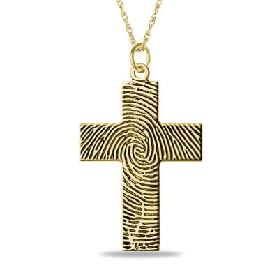 Cross Pendant with Fingerprint Design in 10k Yellow Gold